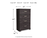 Belachime Full Panel Bed with Mirrored Dresser and Chest in Charcoal - PKG018415