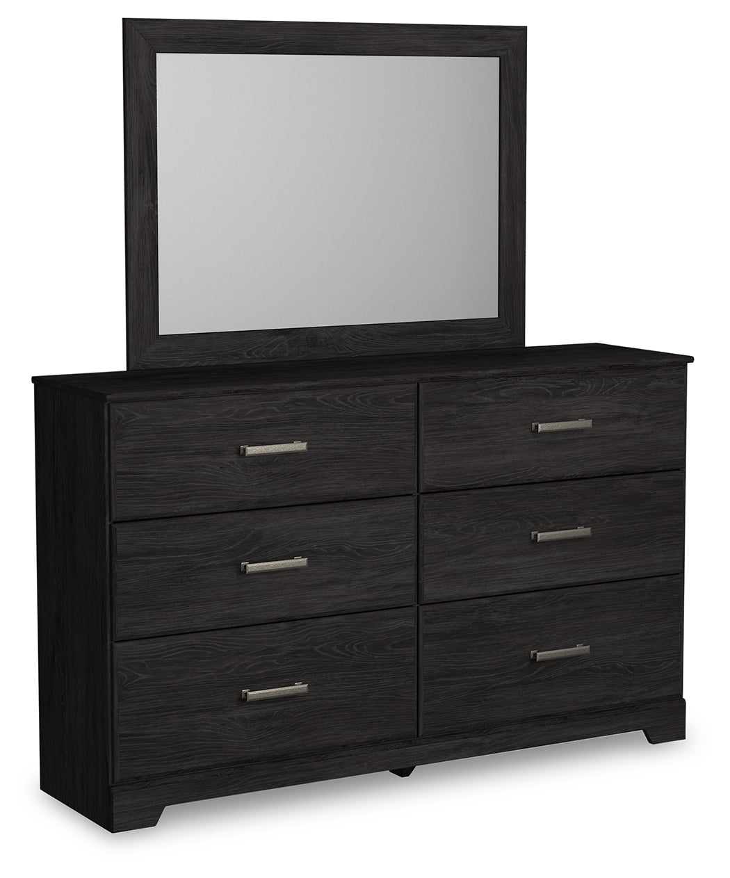 Belachime Full Panel Bed with Mirrored Dresser and Nightstand in Charcoal - PKG018414