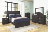 Belachime Full Panel Bed with Mirrored Dresser, Chest and 2 Nightstands in Charcoal - PKG018413