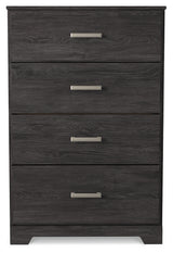 Belachime Full Panel Bed with Mirrored Dresser, Chest and 2 Nightstands in Charcoal - PKG018413