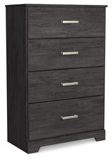 Belachime Full Panel Bed with Mirrored Dresser, Chest and 2 Nightstands in Charcoal - PKG018413