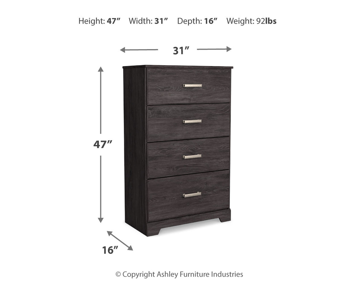 Belachime Full Panel Bed with Mirrored Dresser, Chest and 2 Nightstands in Charcoal - PKG018413