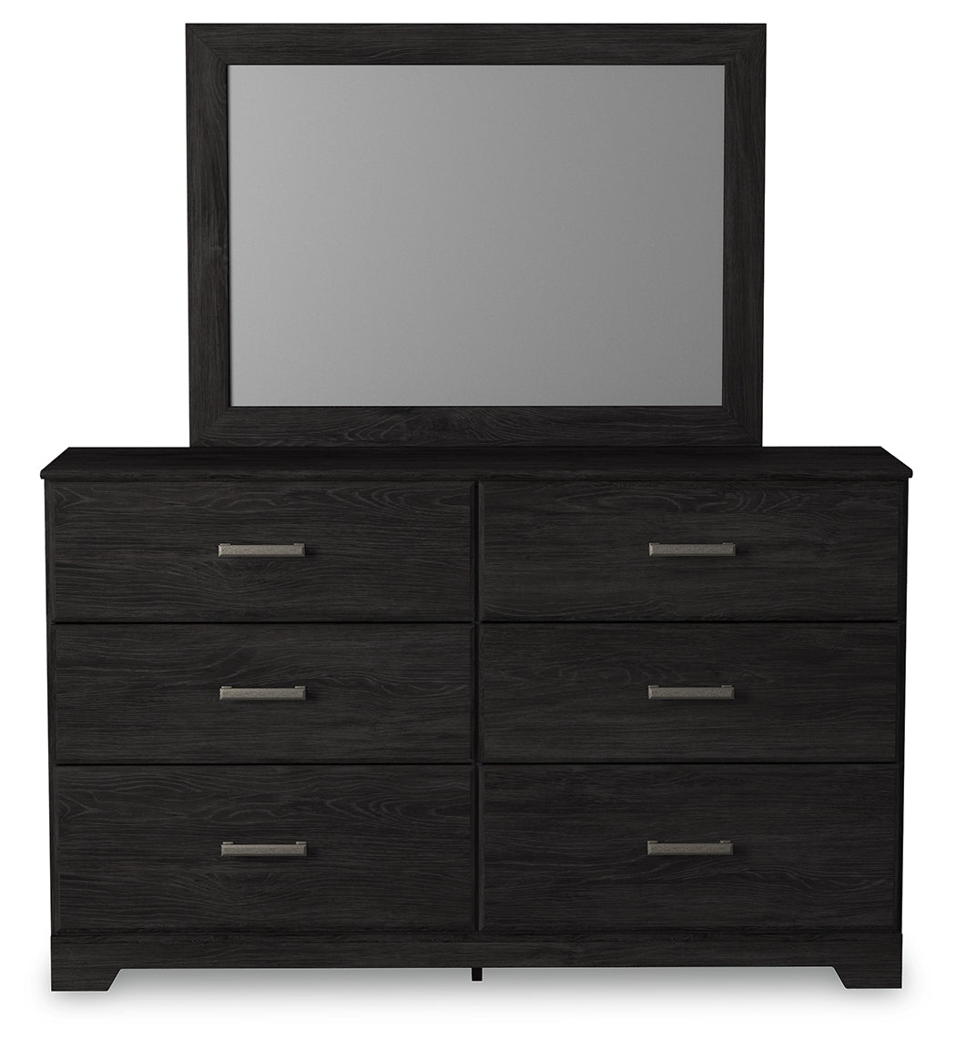 Belachime Full Panel Bed with Mirrored Dresser, Chest and Nightstand in Charcoal - PKG018416