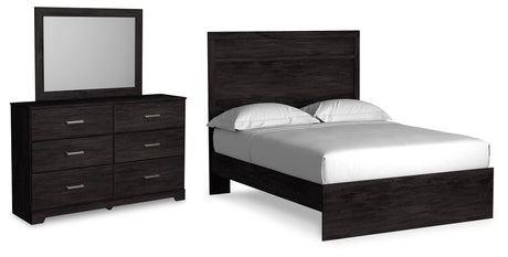 Belachime Full Panel Bed with Mirrored Dresser in Charcoal - PKG018411