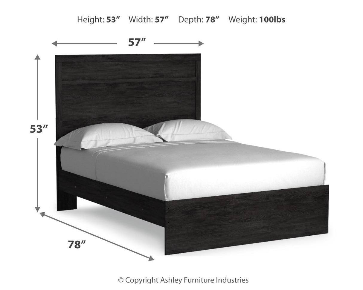 Belachime Full Panel Bed with Mirrored Dresser in Charcoal - PKG018411