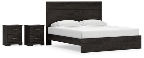 Belachime King Panel Bed with 2 Nightstands in Charcoal - PKG018410