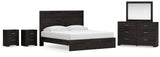 Belachime King Panel Bed with Mirrored Dresser and 2 Nightstands in Charcoal - PKG018403