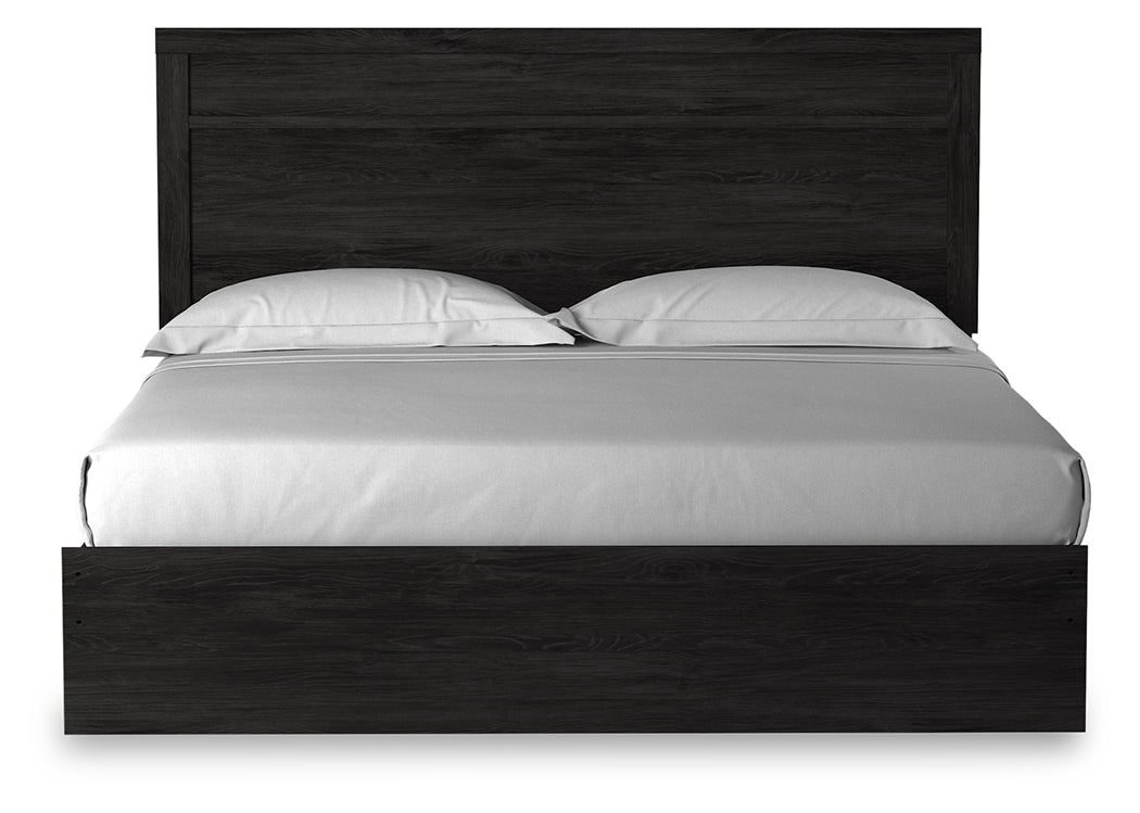 Belachime King Panel Bed with Mirrored Dresser and 2 Nightstands in Charcoal - PKG018403