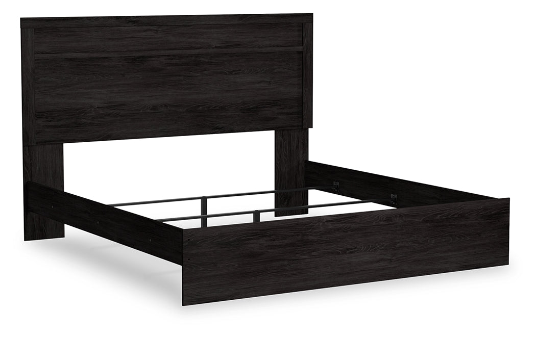 Belachime King Panel Bed with Mirrored Dresser and Chest in Charcoal - PKG018406