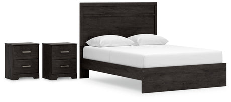 Belachime Queen Panel Bed with 2 Nightstands in Charcoal - PKG018401