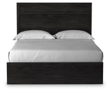 Belachime Queen Panel Bed with Mirrored Dresser and 2 Nightstands in Charcoal - PKG018394