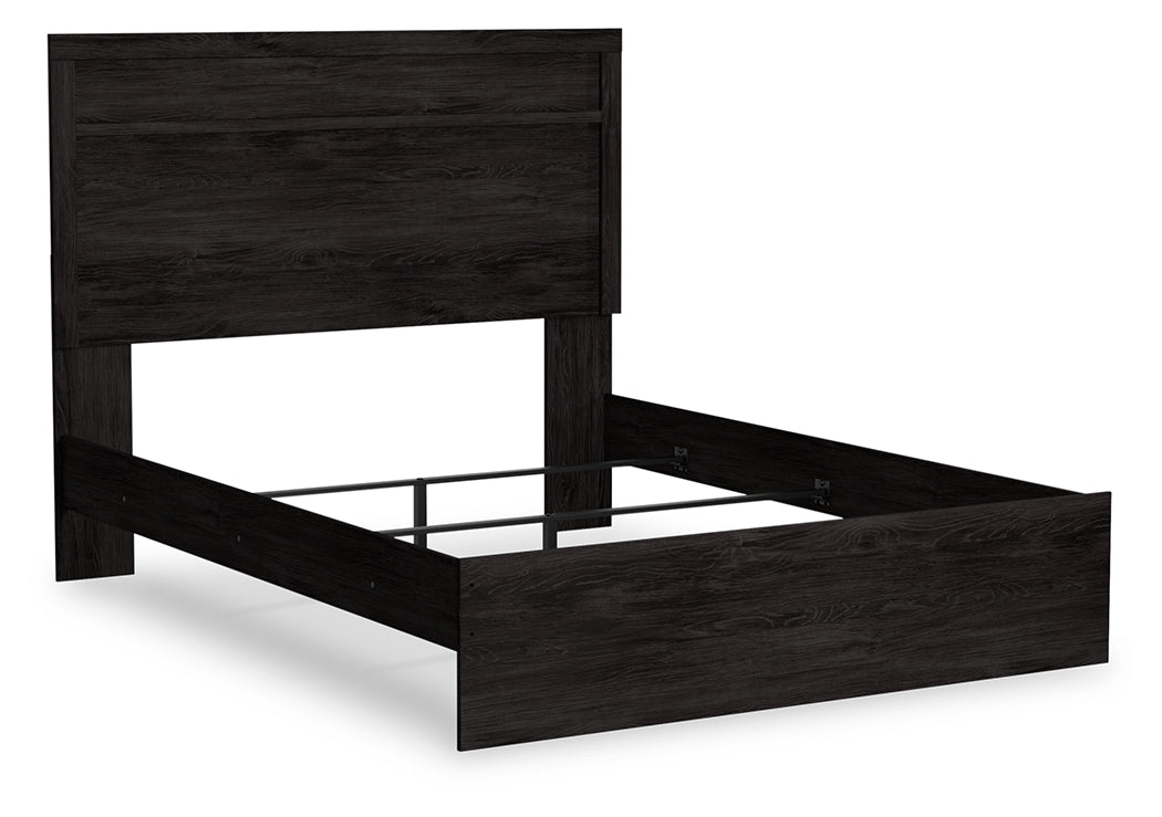 Belachime Queen Panel Bed with Mirrored Dresser and Chest in Charcoal - PKG018397