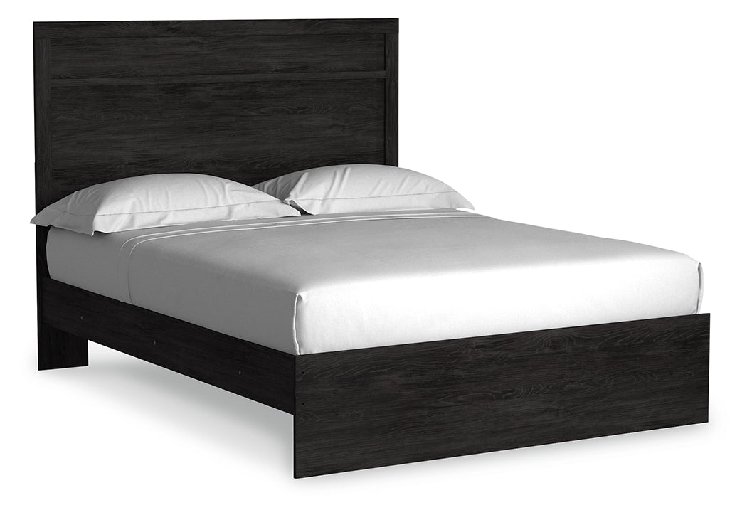 Belachime Queen Panel Bed with Mirrored Dresser, Chest and 2 Nightstands in Charcoal - PKG018395