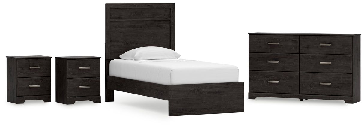 Belachime Twin Panel Bed with Dresser and 2 Nightstands in Charcoal - PKG018420