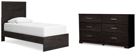 Belachime Twin Panel Bed with Dresser in Charcoal - PKG016240