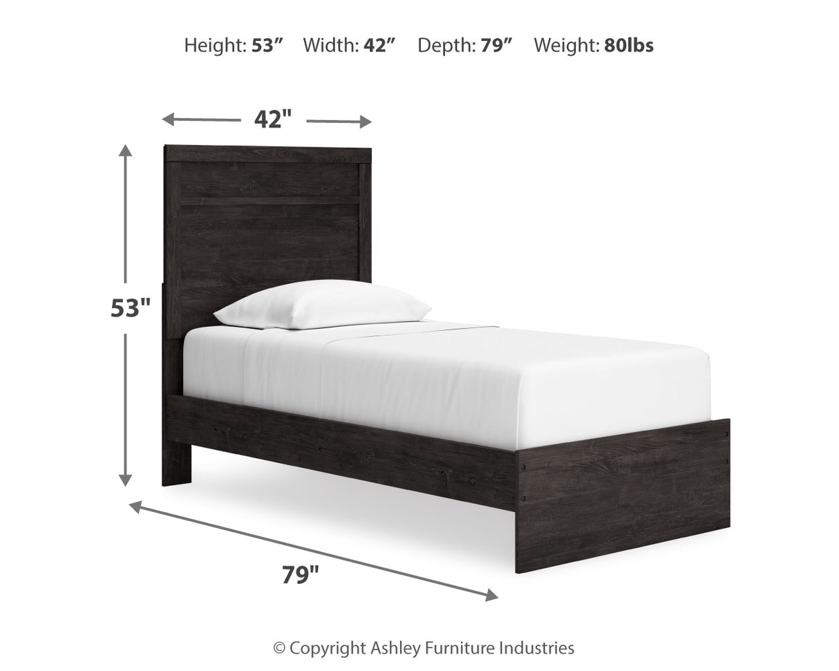 Belachime Twin Panel Bed with Mirrored Dresser and 2 Nightstands in Charcoal - PKG015998