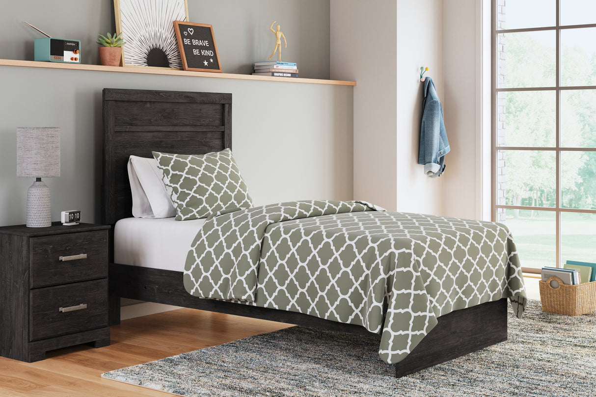 Belachime Twin Panel Bed with Nightstand in Charcoal from Ashley - Luna Furniture