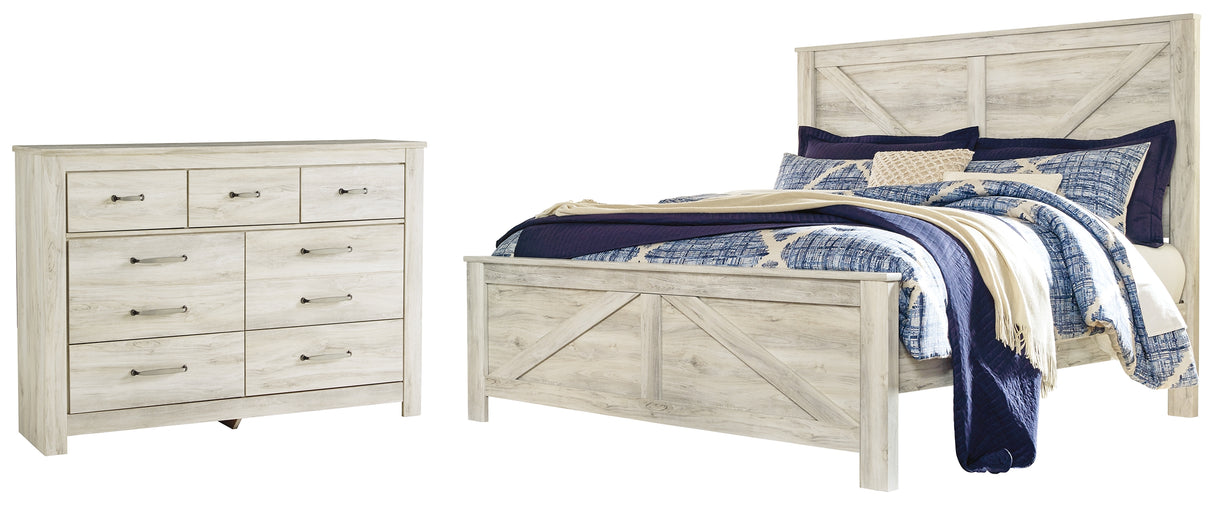 Bellaby King Crossbuck Panel Bed with Dresser in Whitewash - PKG000728