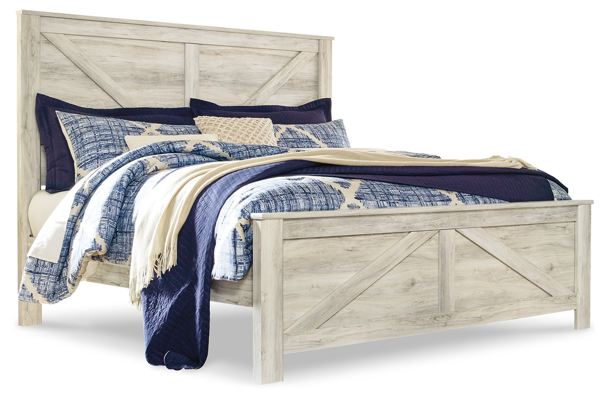 Bellaby King Crossbuck Panel Bed with Dresser in Whitewash - PKG000728