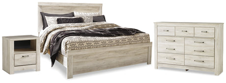 Bellaby King Panel Bed with Dresser and Nightstand in Whitewash - PKG021131