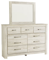 Bellaby King Panel Bed with Mirrored Dresser in Whitewash - PKG000730