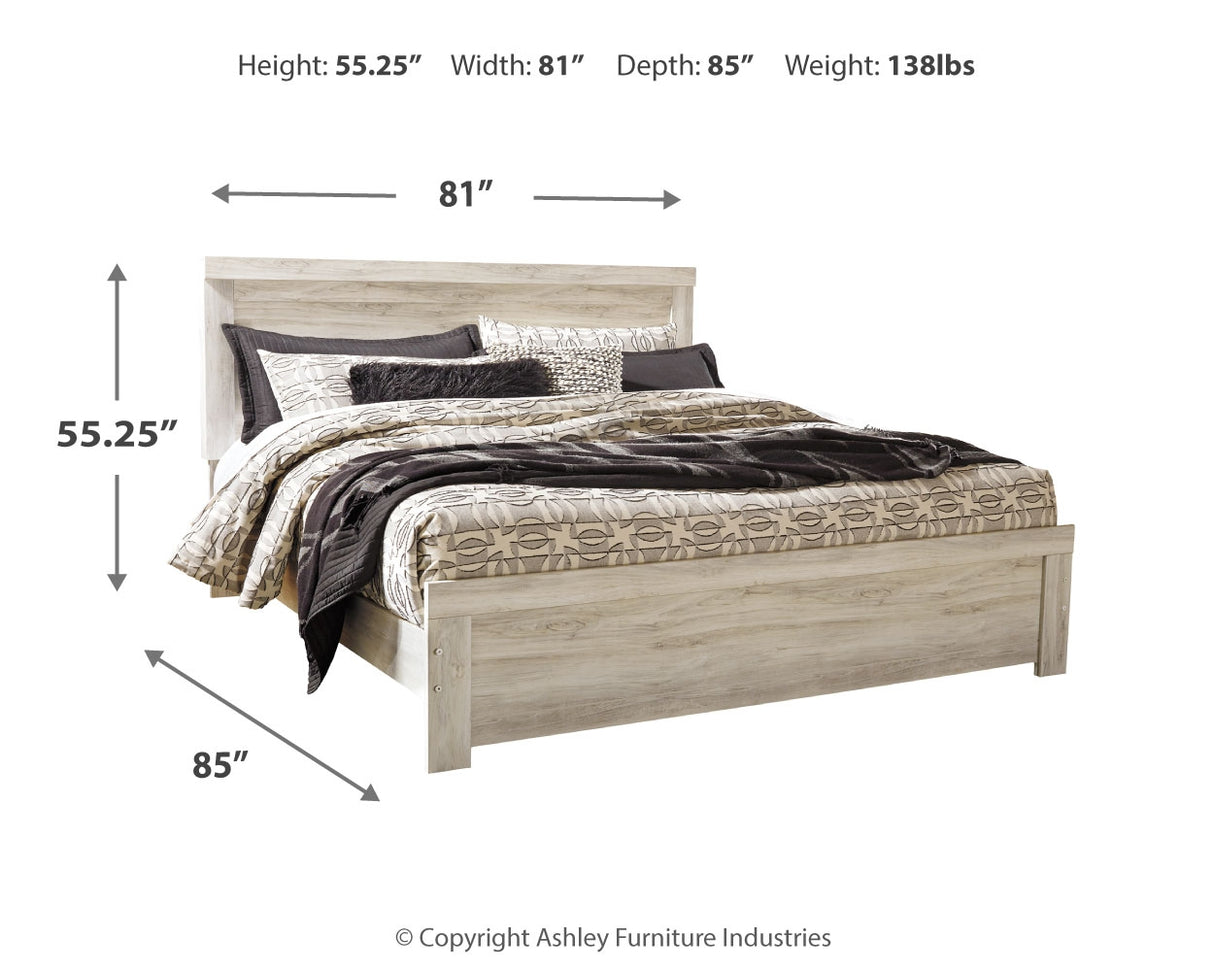 Bellaby King Panel Bed with Mirrored Dresser in Whitewash - PKG000730