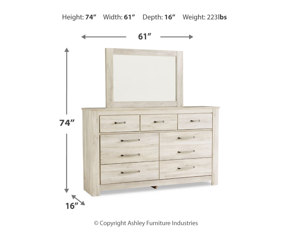 Bellaby King Panel Bed with Mirrored Dresser in Whitewash - PKG000730