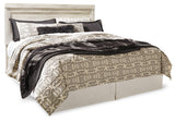 Bellaby King Platform Bed with 2 Storage Drawers with Mirrored Dresser and Nightstand in Whitewash - PKG014077