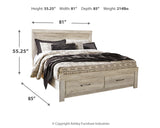 Bellaby King Platform Bed with 2 Storage Drawers with Mirrored Dresser and Nightstand in Whitewash - PKG014077