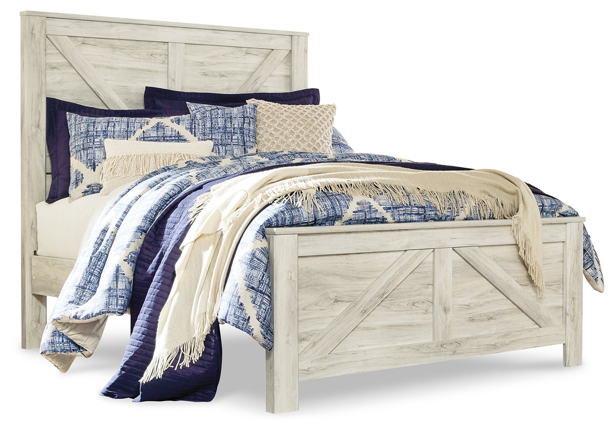 Bellaby Queen Crossbuck Panel Bed with 2 Nightstands in Whitewash - PKG000726