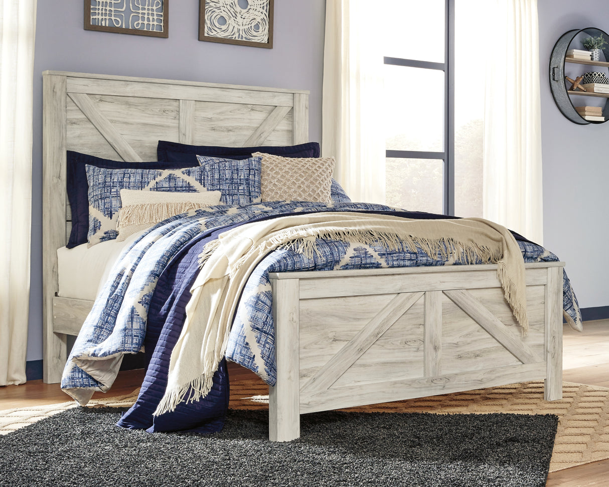 Bellaby Queen Crossbuck Panel Bed with 2 Nightstands in Whitewash - PKG000726