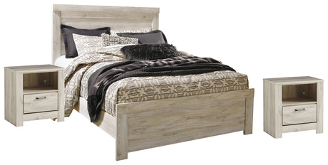 Bellaby Queen Panel Bed with 2 Nightstands in Whitewash - PKG000496