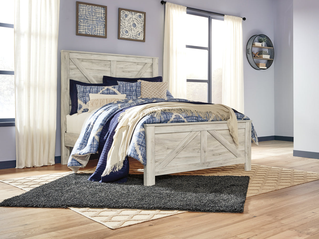 Bellaby Queen Panel Bed with Mattress in Whitewash - PKG008838