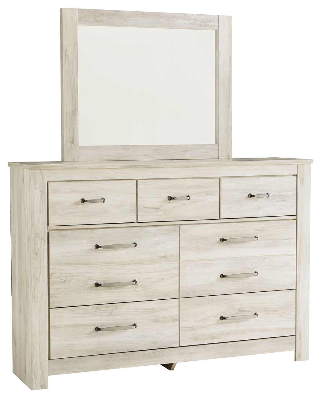 Bellaby Queen Panel Bed with Mirrored Dresser in Whitewash - PKG000729