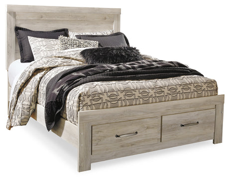 Bellaby Queen Platform Bed with 2 Storage Drawers with Mirrored Dresser and Nightstand in Whitewash - PKG014075