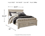 Bellaby Queen Platform Bed with 2 Storage Drawers with Mirrored Dresser and Nightstand in Whitewash - PKG014075