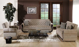 "Argos Loveseat with Scalloped Tufting and Cherry Wood Finish