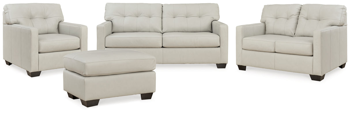 Belziani Sofa, Loveseat, Chair and Ottoman in Coconut - PKG015452