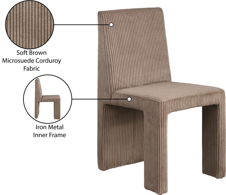 Benson Corduroy Dining Chair in Brown, Set of 2 from Meridian - Luna Furniture