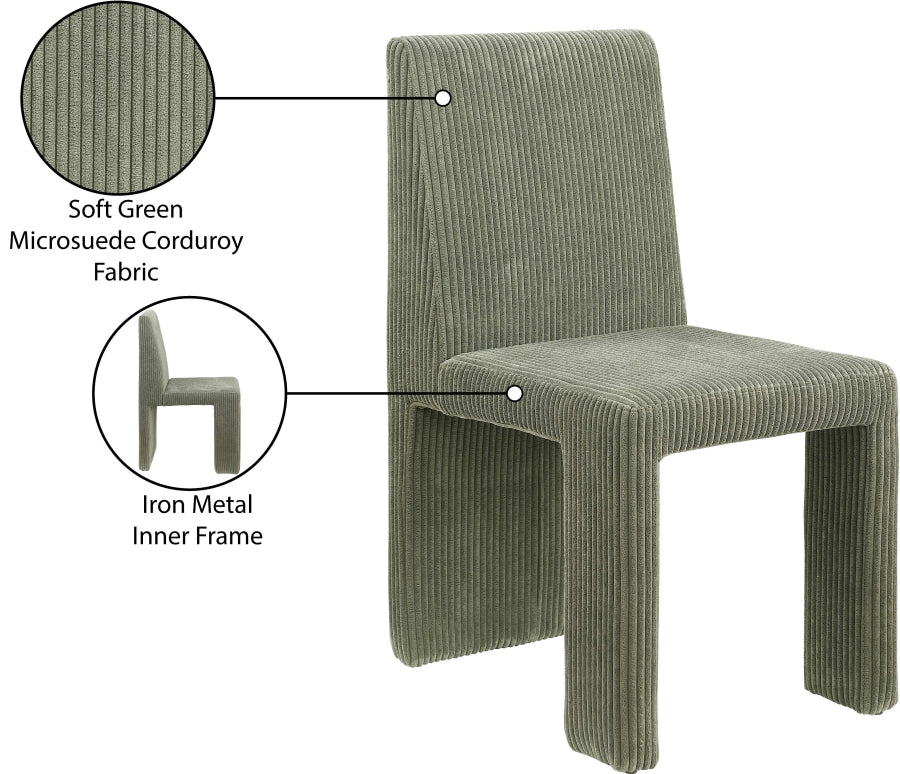 Benson Corduroy Dining Chair in Green, Set of 2 from Meridian - Luna Furniture