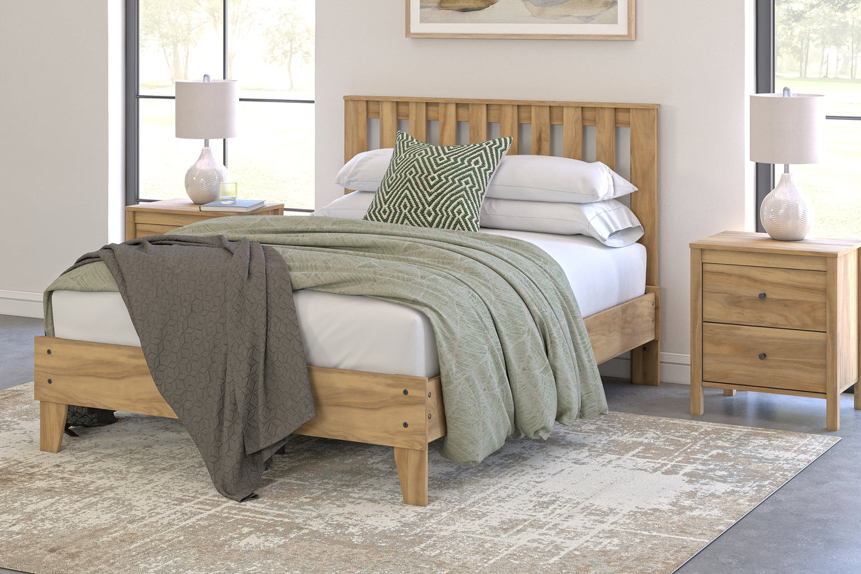 Bermacy Full Panel Headboard with Dresser, Chest and 2 Nightstands in Light Brown from Ashley - Luna Furniture