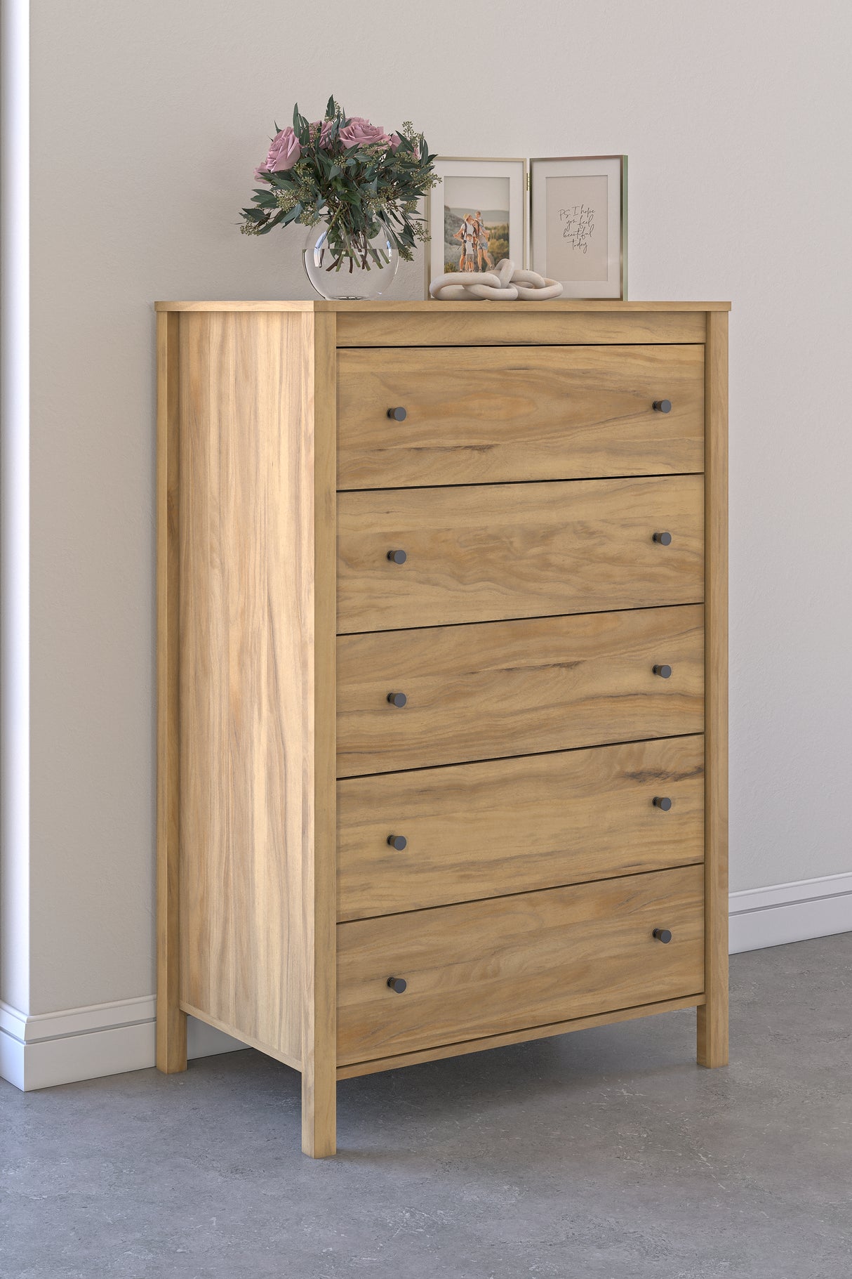 Bermacy Full Panel Headboard with Dresser, Chest and 2 Nightstands in Light Brown from Ashley - Luna Furniture