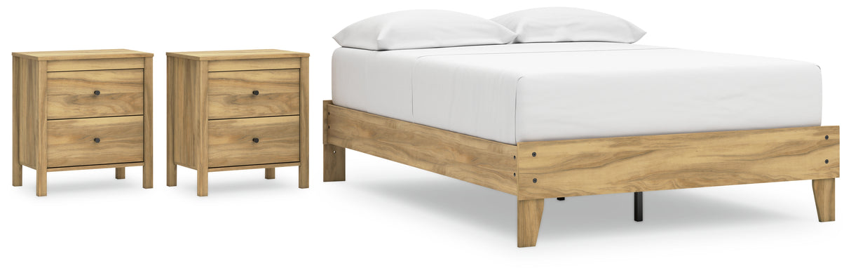 Bermacy Full Platform Bed with 2 Nightstands in Light Brown from Ashley - Luna Furniture