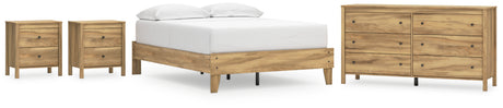 Bermacy Full Platform Bed with Dresser and 2 Nightstands in Light Brown from Ashley - Luna Furniture