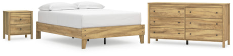 Bermacy Full Platform Bed with Dresser and Nightstand in Light Brown - PKG017160