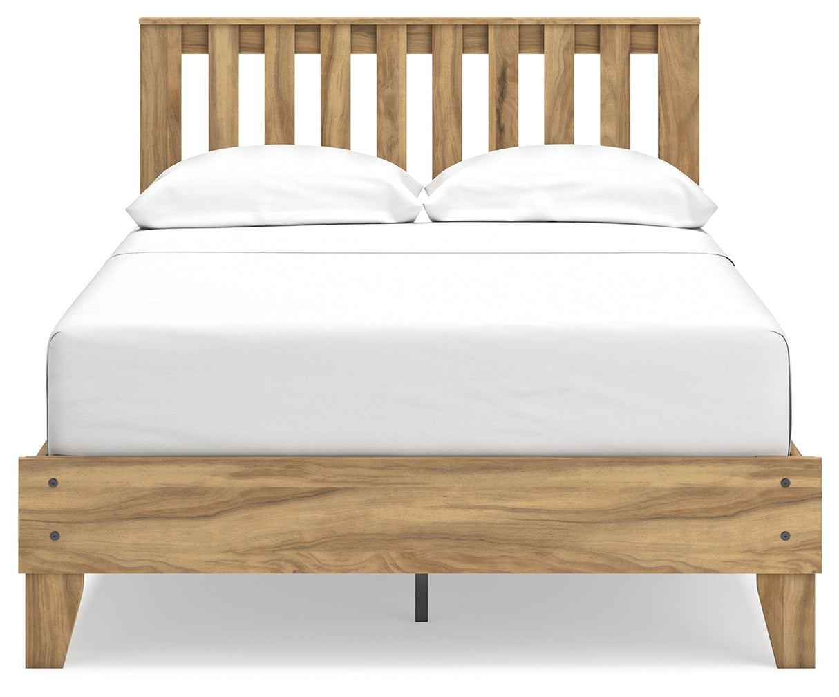 Bermacy Full Platform Panel Bed with 2 Nightstands in Light Brown from Ashley - Luna Furniture