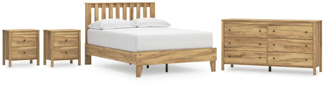 Bermacy Full Platform Panel Bed with Dresser and 2 Nightstands in Light Brown - PKG017164