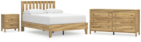 Bermacy Full Platform Panel Bed with Dresser and Nightstand in Light Brown - PKG017167