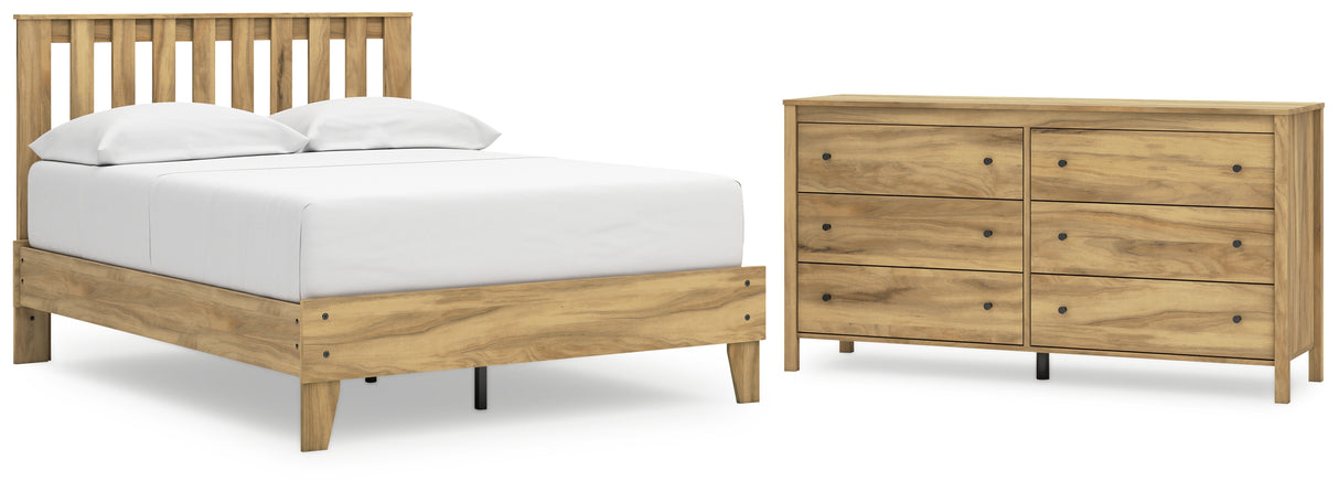 Bermacy Full Platform Panel Bed with Dresser in Light Brown from Ashley - Luna Furniture