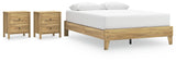 Bermacy Queen Platform Bed with 2 Nightstands in Light Brown from Ashley - Luna Furniture